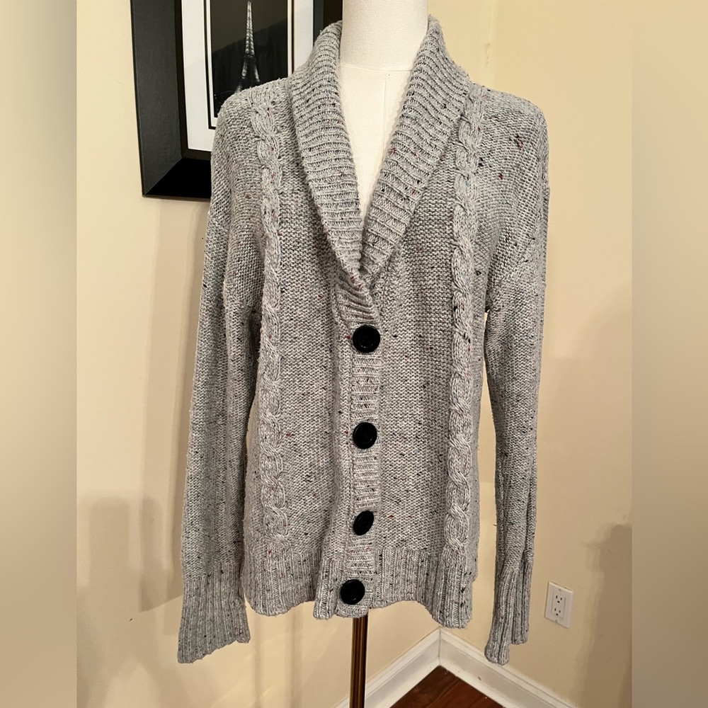 Modcloth Speckled Gray Cable Knit Cardigan